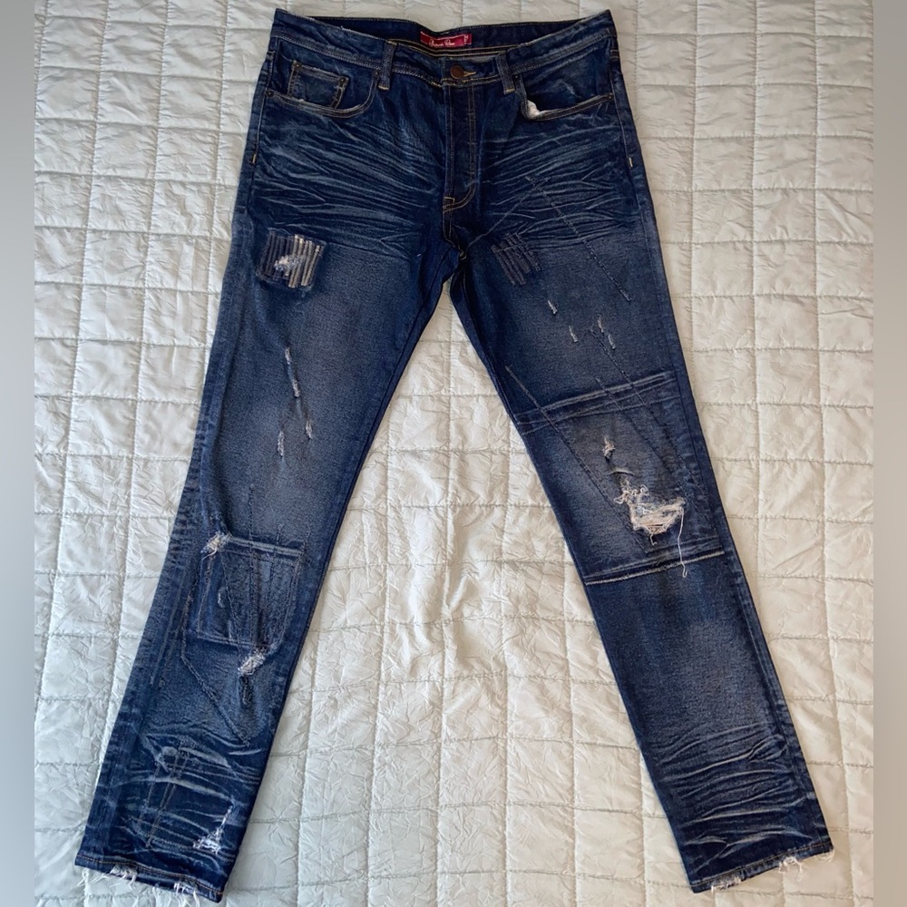 Strivers Row USA 5-PKT Distressed Blue Med Wash Cotton Denim Jeans Men  SZ 34x31